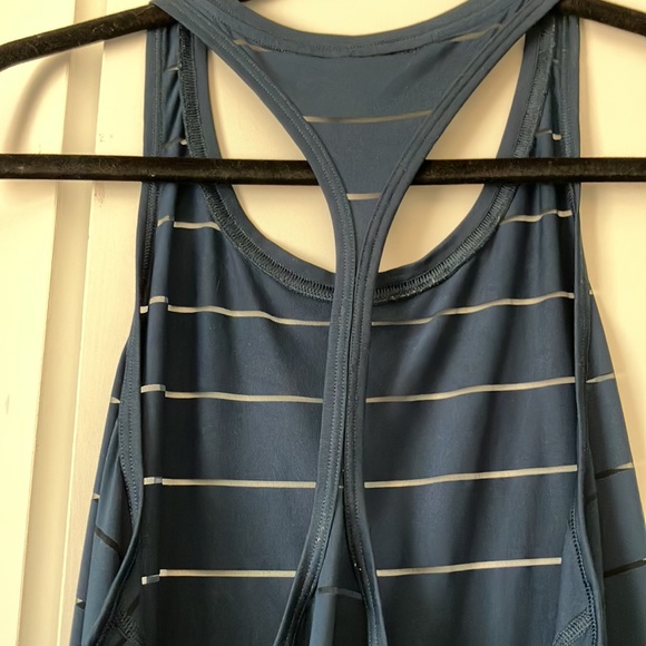 Athleta Women’s Sheer Striped Navy Razorback Tank Top - Picture 4 of 5